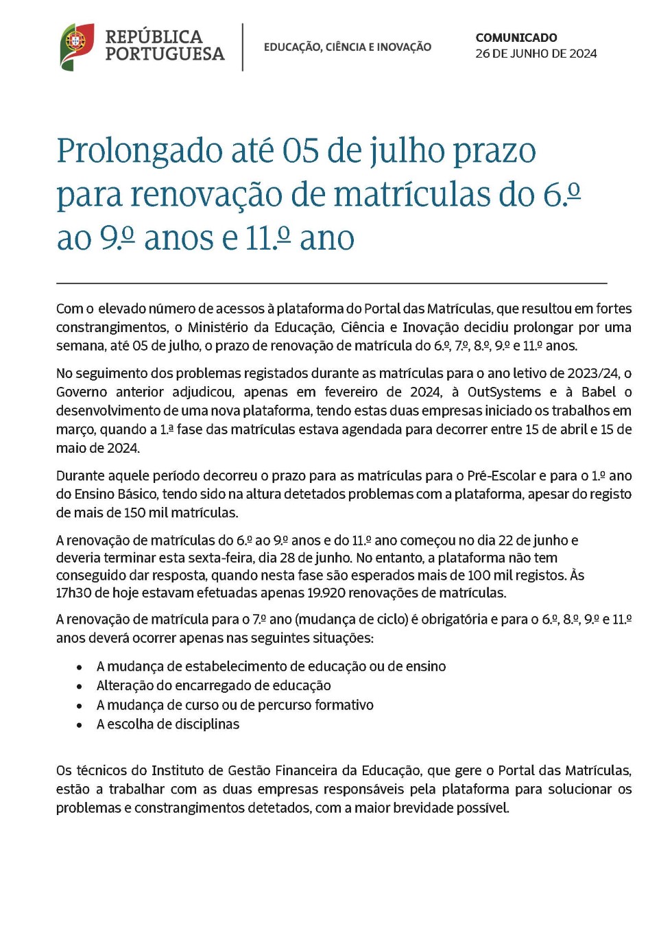 Comunicado MECI Portal das Matrículas 26 de junho de 2024 Custom