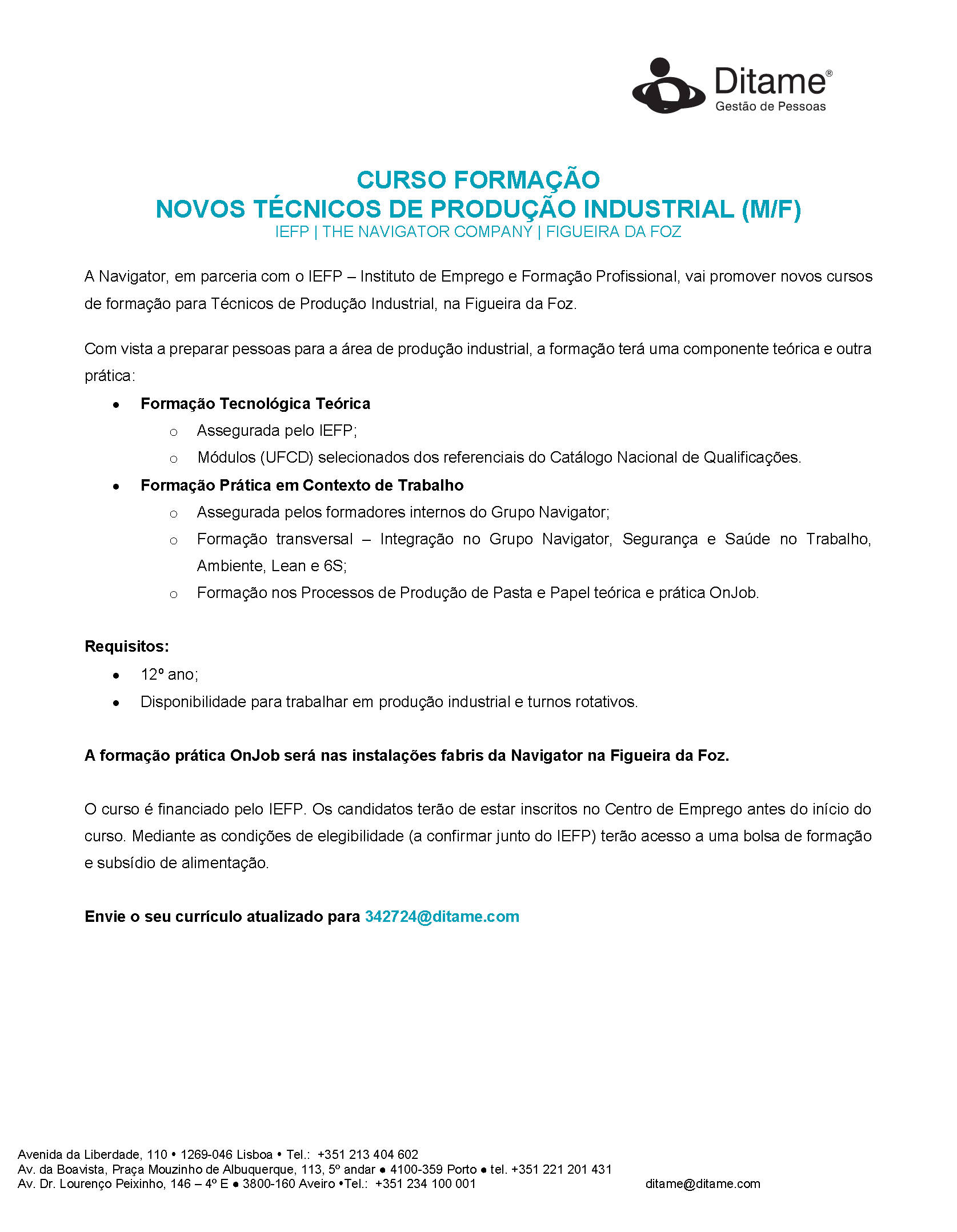 curso formação novos técnicos de produção industrial - divulgação